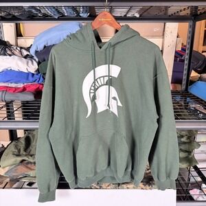Michigan State Spartans Hoodie Sweatshirt Green Sparty Logo Pullover Men Large